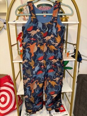 The Children's Place Navy Dinosaur Print Snow Bib Overalls